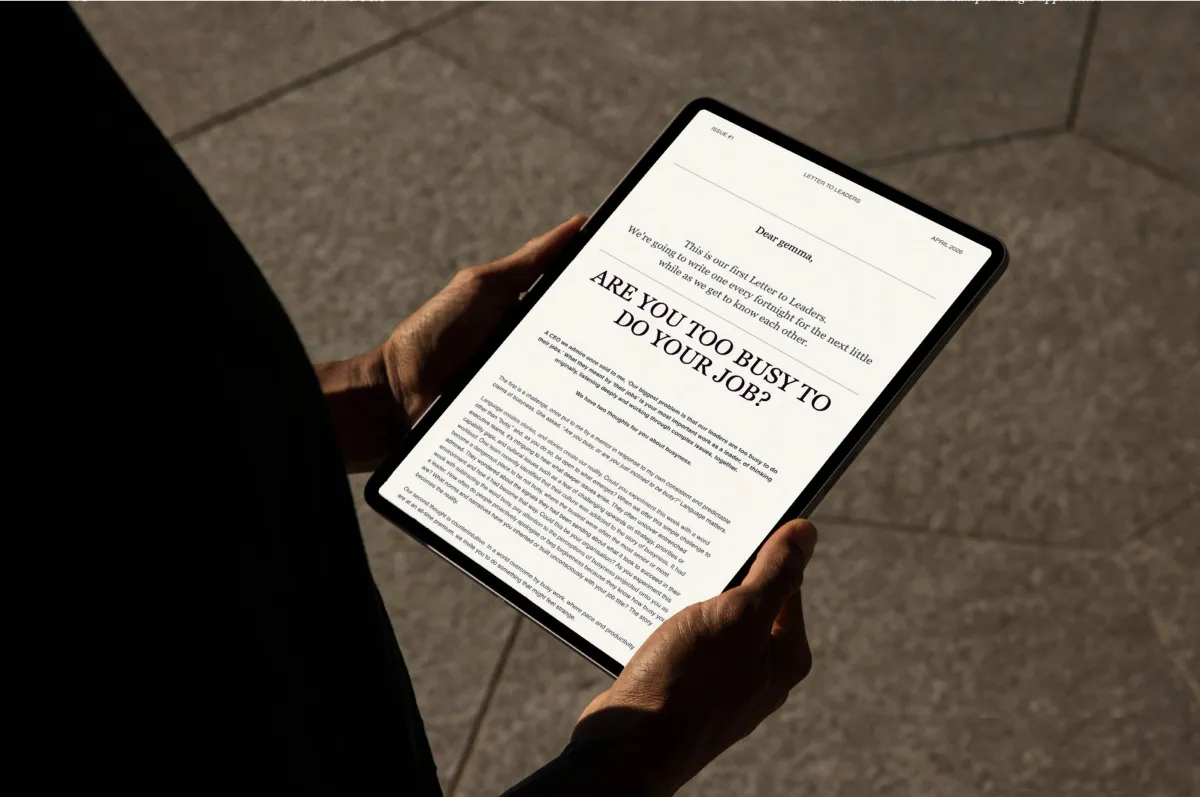 Letters to a Leader preview on a tablet.